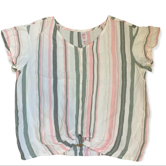 JUSTICE Stripe Print Blouse With Buckle Twist Front Detail Ivory Girls Age 10Y - Picture 1 of 9